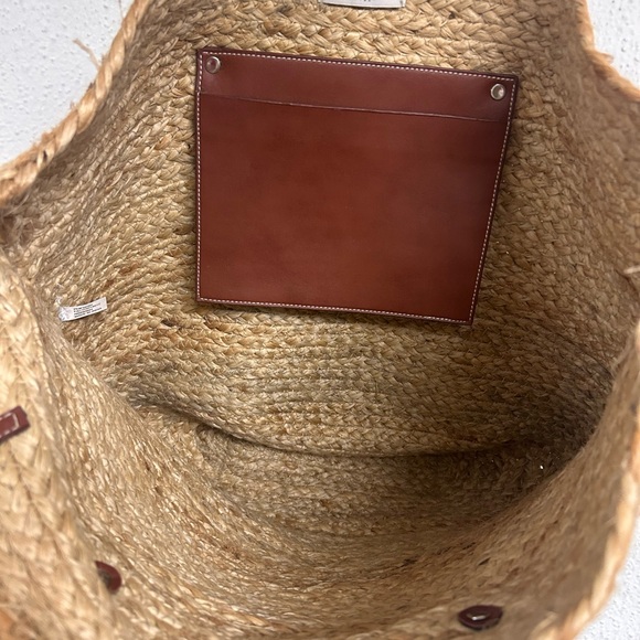 Haute Hippie Straw Woven Raffia Bag Tan Brown Leather Pocket and Trim Tote NWT - Picture 6 of 7